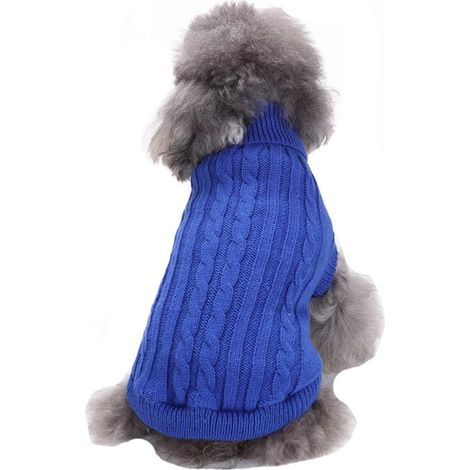 Pulls pour petits chiens, pulls tricotés pour chats, pulls chauds pour chiens, vêtements d'hiver pour chiens, pulls pour chatons et chiots (Très petit, bleu foncé) (1/5)