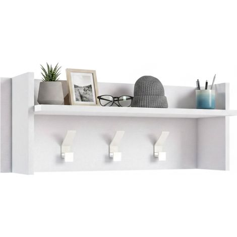 Dmora Eingangsmöbel Narciso, Garderobenständer mit 3 Haken, Regal zur Aufbewahrung im Flur, 100% Made in Italy, Cm 90x29h34, Weiß