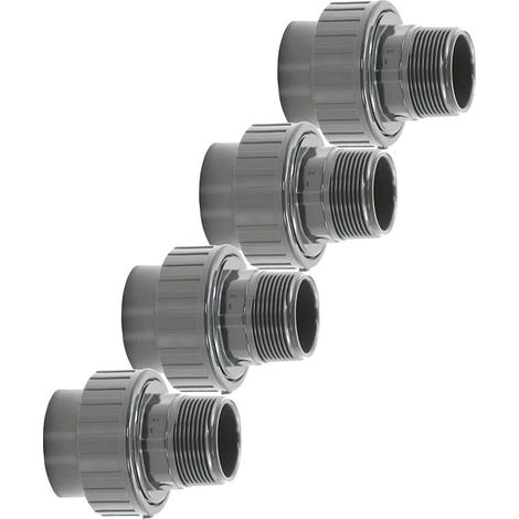 Lot de 4 raccords vissés en PVC avec manchon adhésif de 50 mm x filetage extérieur de 5" Adaptateur en PVC U gris pour tuyaux de piscine et toutes les tuyauteries Qualité : fabriqué en Europe (1/4)