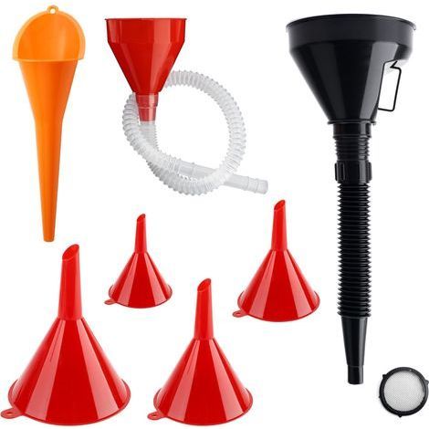 Entonnoir Carburant 7 Pièces, Entonnoir Essence Multifonction avec Filtre et Extension Flexible, à Bec Long et Angle Droit pour Essence,Huile,Liquide de Refroidissement, pour Moto,Voiture,Automobile