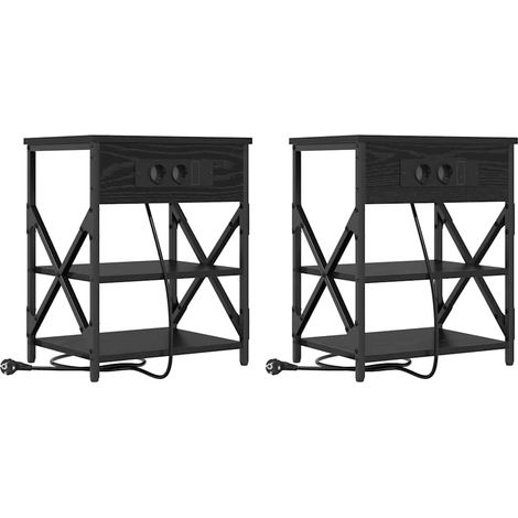 Maison Exclusive - Nachttisch mit Regal 2 pcs Schwarz Eichen-Opti