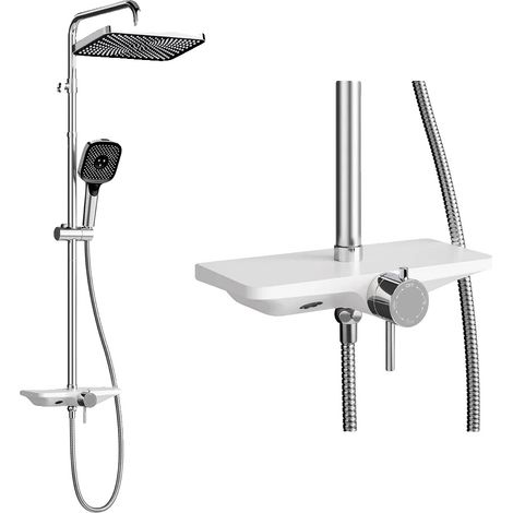 Duschsystem, Regenbrause, höhenverstellbare Schiene, Chrom Rechteckig (1/2)