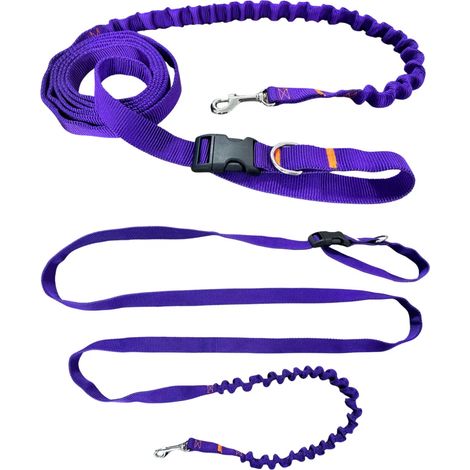 Guinzaglio per cani con ammortizzatore 280cm VIOLA Regolabile Sportivo (1/5)