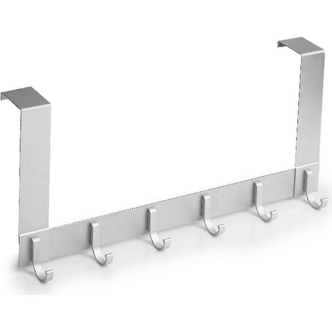 Patère de porte avec 6 crochets en aluminium pour portes de 35 à 45 mm d'épaisseur, sans perçage.-20cm-Silver