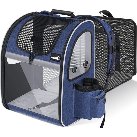 Erweiterbarer Katzenrucksack – atmungsaktiv, transparente Fenster, geräumig, faltbar, blau