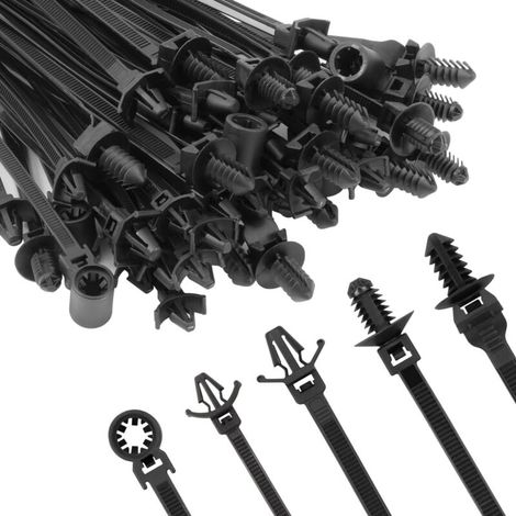 110 paquets de serre-câbles autobloquants en nylon noir, résistants aux UV, adaptés à la fabrication automobile et au regroupement de faisceaux de câbles internes. (1/4)