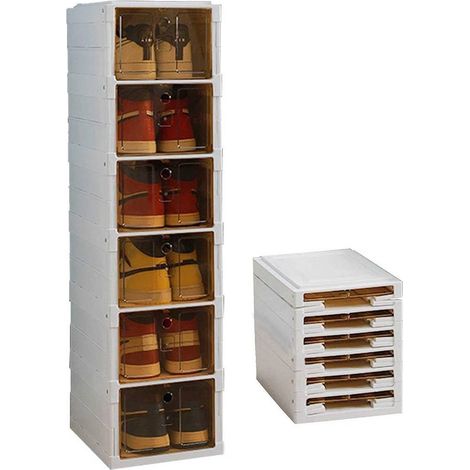 TrAdE Shop Traesio - Scarpiera Pieghevole Impilabile E Comninabile A 6 Ripiani Antipolvere 105x34x25 - (1/5)