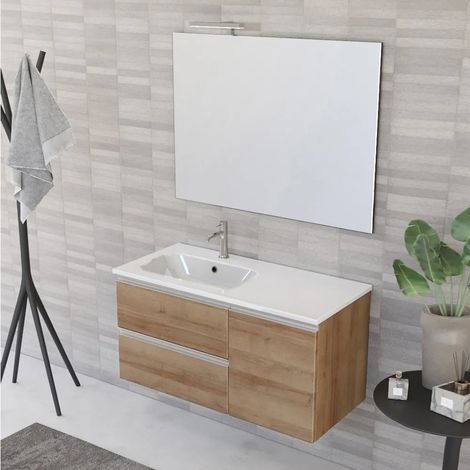 Composizione bagno sospesa 100 cm Master rovere con top e specchio (1/5)