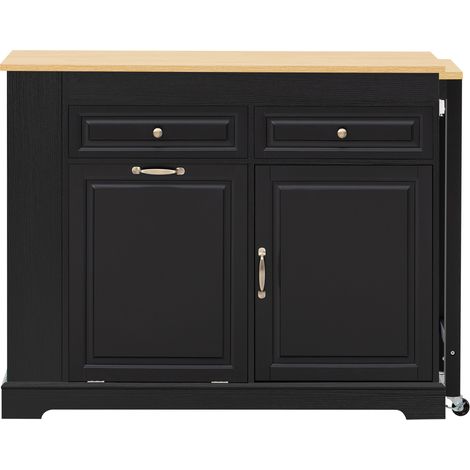 Isla de cocina móvil extensible en MDF negro y madera, 112-180 x 45 x 92 cm (1/5)