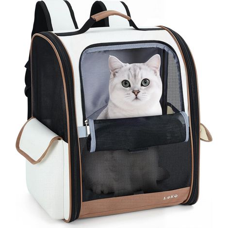 Sac à Dos pour Chiens et Chats de Taille Moyenne/Petite (2 à 8 kg), Sac à Dos avec fenêtre en Maille pour la randonnée, Les Voyages, l'extérieur (Beige) (1/5)