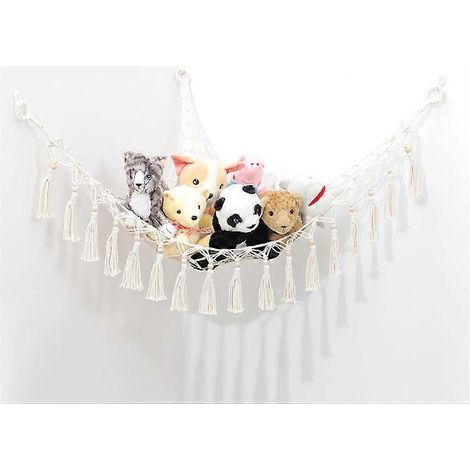 Filet suspendu en macramé pour ranger peluches, hamac mural de rangement jouets, organisateur doux pour chambre bébé, porte-peluches décoratif, 1 pièce.