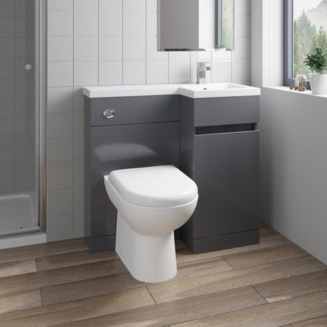 Grey Gloss Bathroom Furniture Vanity Unit Basin Toilet Unit Combination 900mm Right Hand with Saturn Toilet Pan (1/5)