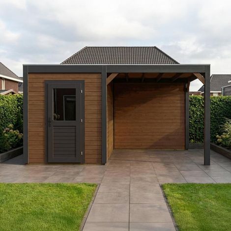 Abri de jardin en bois Luma 4.56x2.59m - 11.81m2 - Ep. 28mm - Traité (1/4)