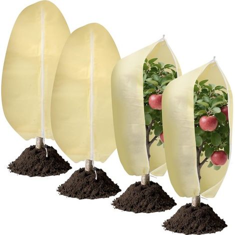 Frostsichere Pflanzenschutzhüllen, 4er-Pack, Winterschutz, Pflanzenschutzhüllen für den Außenbereich, 80 x 100 cm, Cremeweiß (1/5)