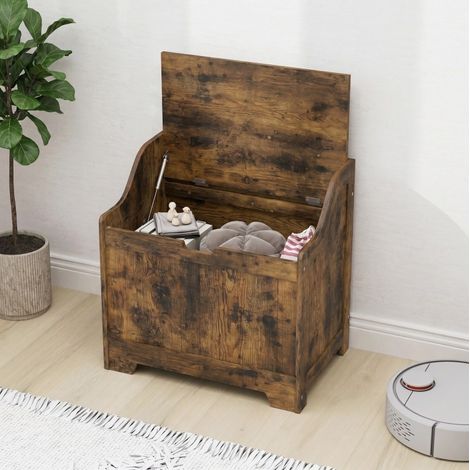 Coffre de rangement avec charnière de sécurité, 61 L, MDF, brun rustique HAVRYA (1/5)