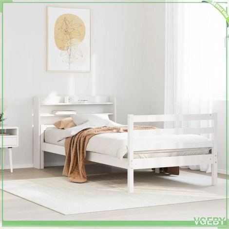 Cadre de lit avec tête de lit - 3306681 - Blanc - Pin massif - Pour matelas 100 x 200 cm (1/5)