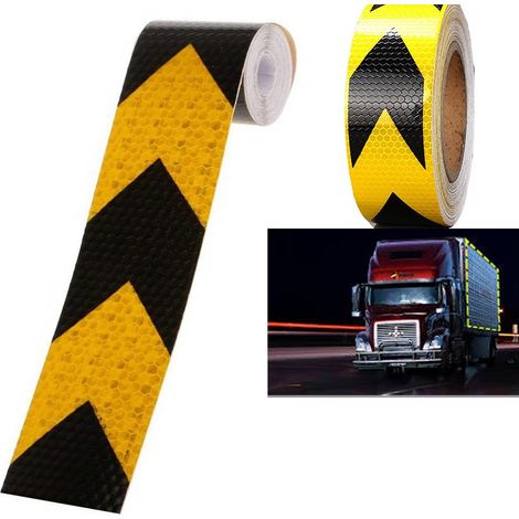 TRADE SHOP - 5 Metri Nastro Adesivo Catarifrangente Auto Camion Nero E Giallo Alta Visibilitá - (1/5)