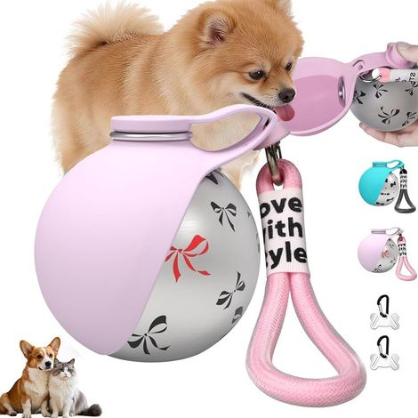 Hunde-Trinkflasche, auslaufsichere Hunde-Trinkflasche mit faltbarem Silikonnapf, 285 ml Reise-Trinkflasche für Hunde für Spaziergänge und Wanderungen im Freien (rosa Muster) (1/5)