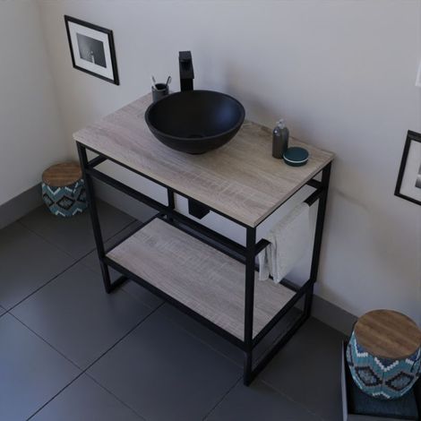 BadezimmerMˆbel mit Waschbecken ‹ freistehend STRUCTURA 80 cm Ò Schwarz (1/5)
