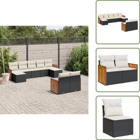 Salon de jardin 9 pcs avec coussins noir résine tressée - Ensemble Salon De Jardin - Meuble Extérieur - Mobilier De Jardin - Salon De Jardin Design - Set De Salon De Jardin (1/5)