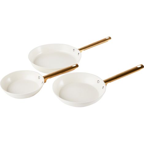 Conjunto de 3 sartenes de 3 tamaños con recubrimiento cerámico antiadherente de aluminio blanco crema Elite Pro (1/5)