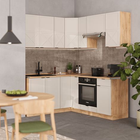 Cuisine en angle Fame-Line, GrisBeige/Chêne doré, 160 x 60 cm sans plan de travail, Vicco