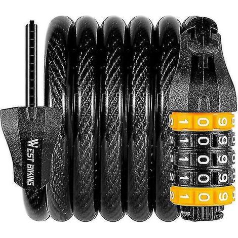 Antivol de vélo à combinaison 1,2 m/1,5 m, robuste et résistant - 5 codes numériques (1/4)