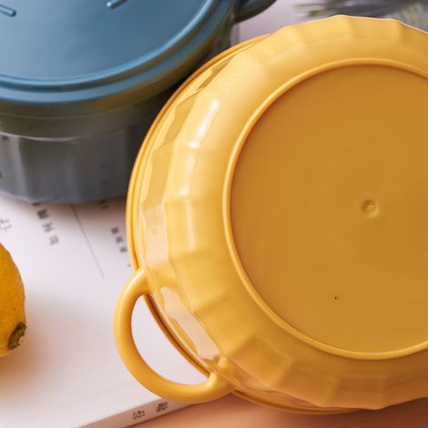 Bol à nouilles avec couvercle, bol à nouilles binaural, bol couvert pour la maison, la résidence étudiante ou tout autre logement, grand format, jaune (1/5)