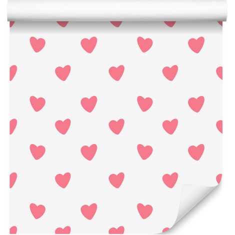 Carta da parati con cuori bianchi e corallo 50x1000 cm (1/5)