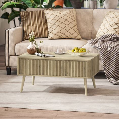 Tavolino da caffè con piano sollevabile, tavolino da soggiorno con 2 vani a scomparsa e gambe in pino, 91 x 56 x 43 cm, rovere