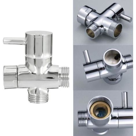 Robinet - T-adaptateur 3 Voies - Cuivre - Finition Chrome - Intérieur