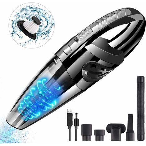 Aspiradora inalámbrica para coche, aspiradora para sólidos y líquidos para coches, potente aspiradora de mano (Negra - con cargador UE) (1/5)