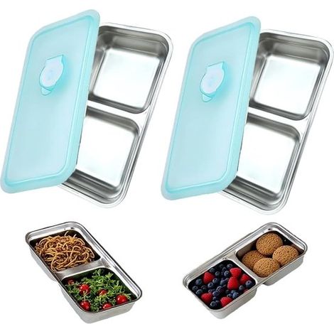 Confezione da 2 contenitori per alimenti in acciaio inox, contenitori per spezie riutilizzabili con coperchio, contenitori per snack da portare in viaggio, lavabili in lavastoviglie, ideali per i viag (1/5)