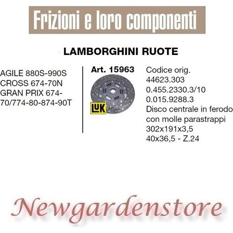 Disco de embrague 40x36,5 LAMBORGHINI 15963 Agile Cross Prix tractor 302x191x3,5