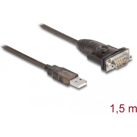 DeLOCK 62645 - Adaptateur USB 2.0 type A vers 1 x série RS-232 D-Sub 9 broches mâle avec écrous 1,5 m