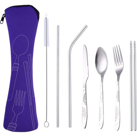 Ensemble Couverts Acier Inoxydable Demi-Fleur - Kit Pique-Nique Portable Pour Extérieur - Lot De 1 (1/5)