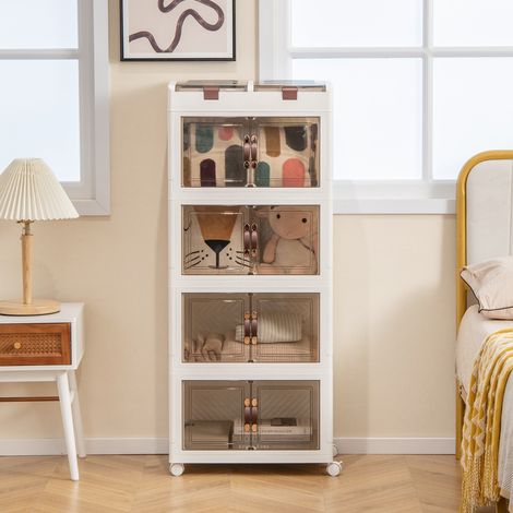 Bacs de Rangement Pliables de 210L avec Couvercles Lot de 4 Conteneurs de Rangement Empilables en Plastique avec Roulettes Blanc (1/2)