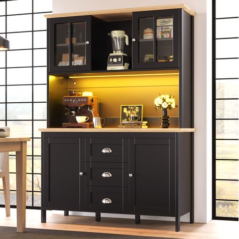 Hoher Küchenschrank MDF/Metall 120x40x179 cm schwarz, LED, 4 Türen, 3 Schubladen (1/5)