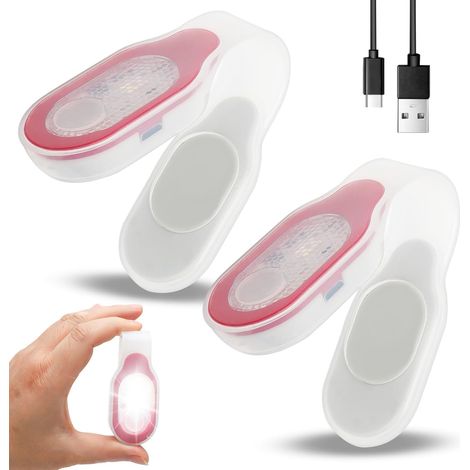 Lot de 2 lampes LED à clip - Pour infirmière - Rechargeable par USB - Lampe de poche à clip sur vêtements - Lumière de sécurité LED - Cartable pour le camping - Rouge (1/5)
