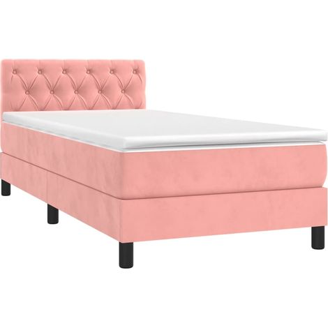 Box Spring Bed with Mattress&LED Pink 80x200cm Velvet vidaXL (1/4)