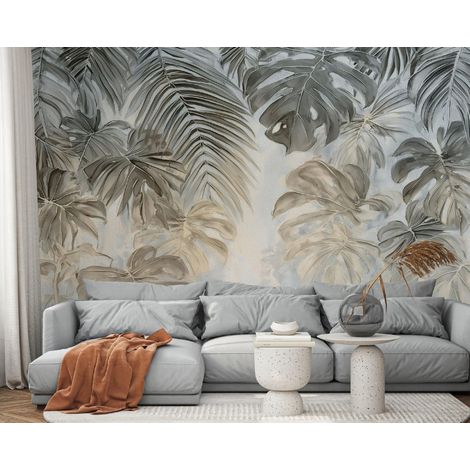 Fototapete Blätter Beton Abstrakt, für Wohnzimmer und Schlafzimmer, 150 x 105 cm – Komplettset inkl. Kleister & Anleitung (1/5)