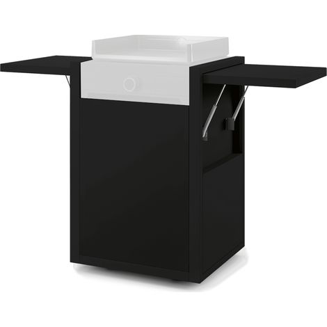 Forge Adour – Chariot à plancha en acier noir – 2 tablettes rabattables sur vérins – Espace de rangement pour bouteille de gaz – 4 roues pivotantes avec freins (1/3)