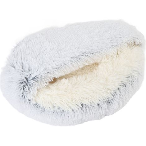 Lit-grotte pour chat, doux et confortable, semi-fermé, sécurité renforcée, amovible, rond, apaisant pour chat et chien, pour la maison et l'intérieur, en peluche grise (1/5)