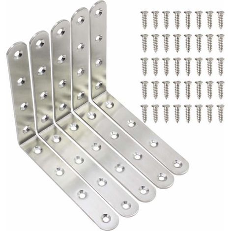 Support de renfort d'angle 125×125 mm - Inox - 8 trous - Lot de 5 avec 40 vis (1/5)
