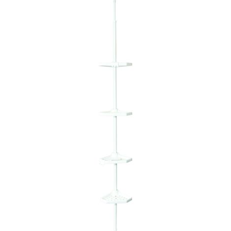 Étagère de Douche d'angle Auto-portée - 4 Tablettes - Grande Extensibilité 135-260 cm - Blanc - Télescopique sans Perçage - Rangement Flexible pour Salle de Bain (1/5)