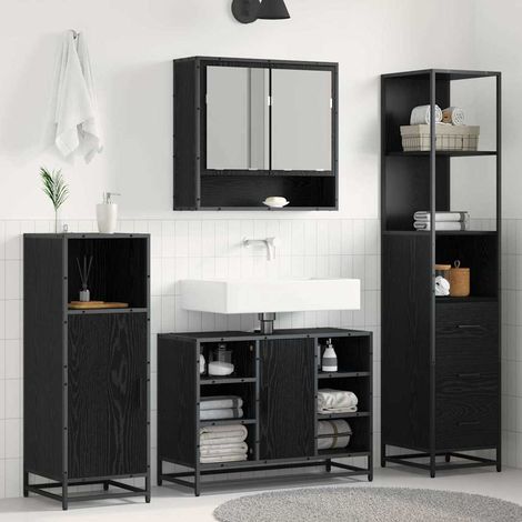 Badezimmermöbel-Set Schwarz Eichen-Optik 35 x 37,5 x 166 cm
