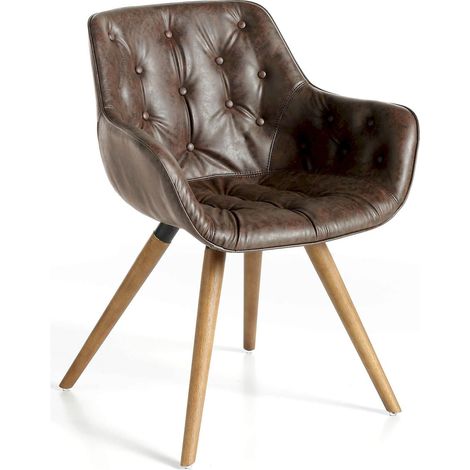 Chaise rembourrée en simili pieds bois de frêne peint - Noix, chocolat (1/5)