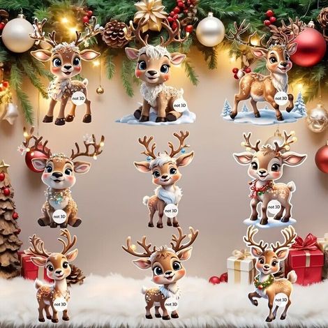 Lot de 9 décorations de Noël en forme d'élan 2D en acrylique à suspendre pour sapin de Noël (1/5)