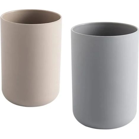 Gobelets à Dents 2 pièces, Porte-brosses à Dents de Salle de Bain, Tasse, Plastique Coupe 300ml - Marron et Gris - Marron et Gris (1/5)