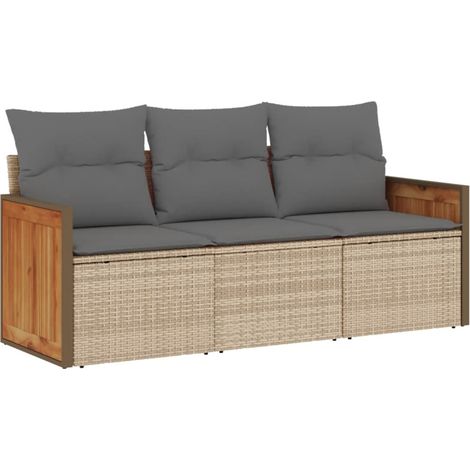 Salon de jardin avec coussins 3 pcs beige résine tressée (1/5)